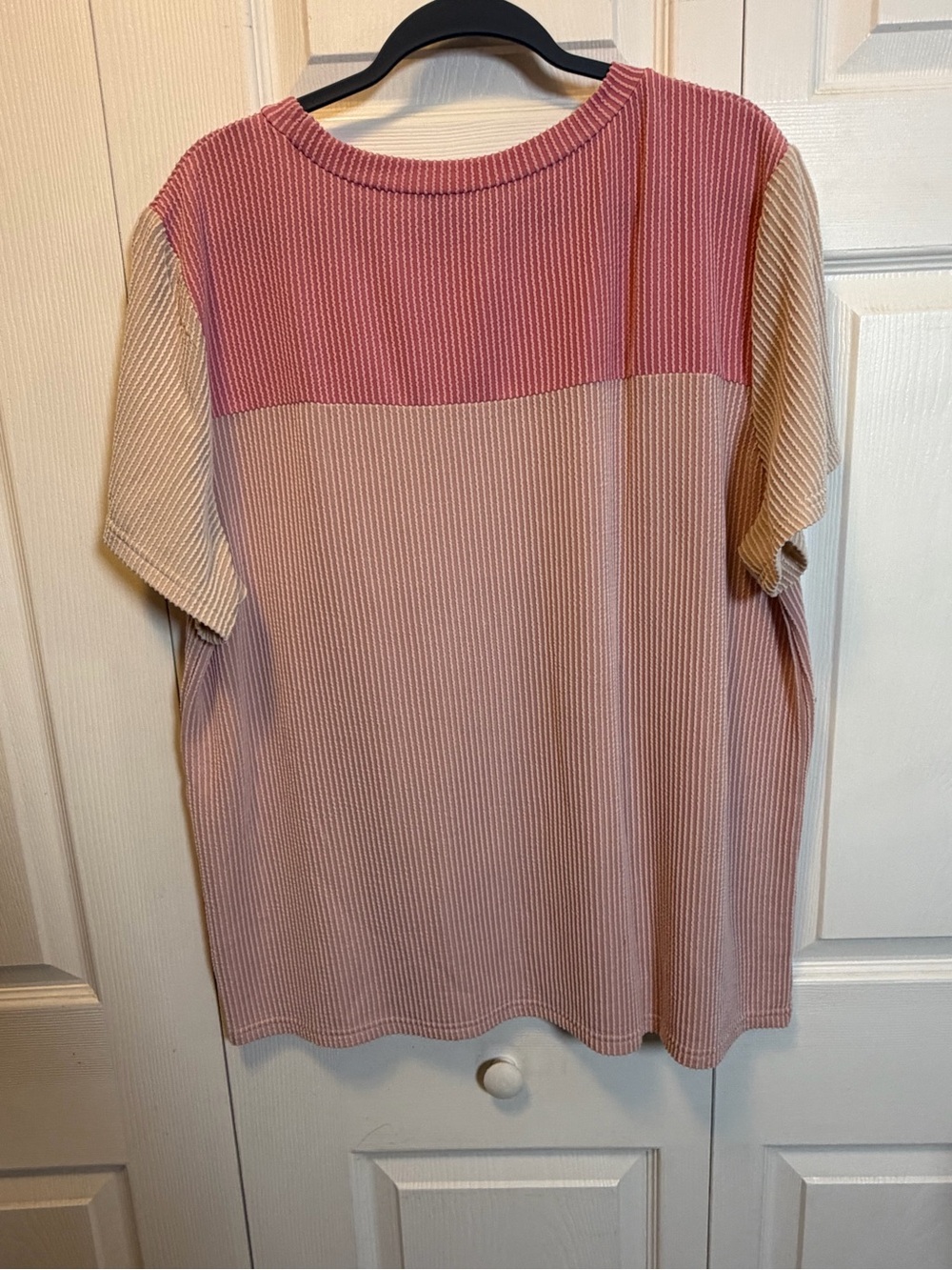 Dokotoo 2XL Ribbed Color Block Short Sleeve Top Pink Blush Beige - Picture 5 of 6